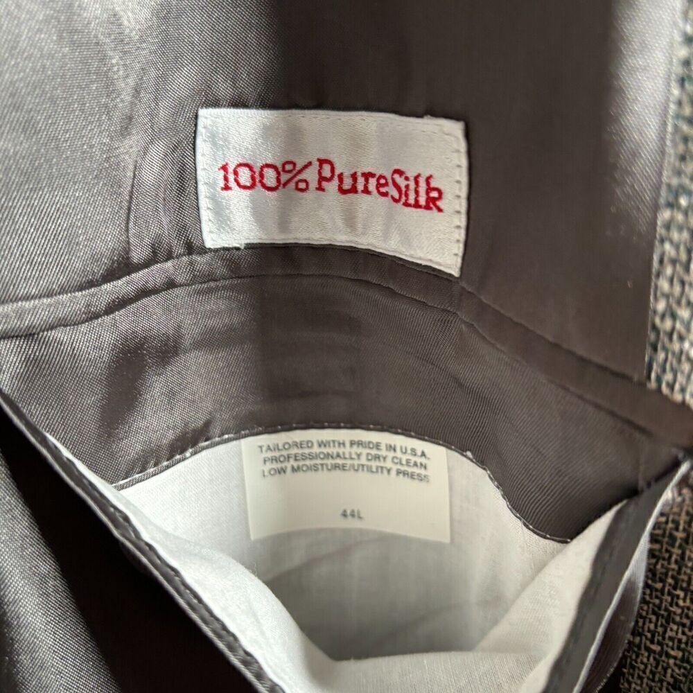 Christian Brooks 100% Silk Gray Blazer Suit Jacket 44 L Tweed 2 Button Pocket US - Picture 6 of 10